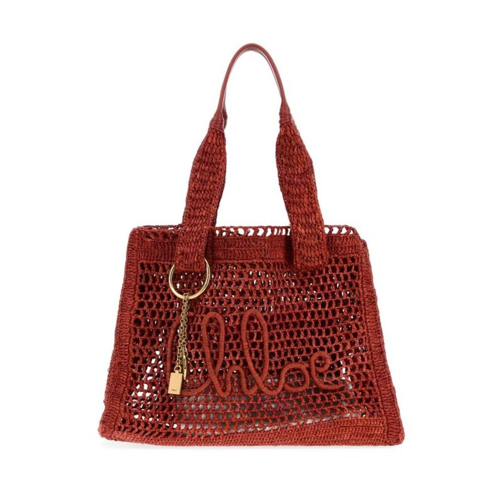 Chloe Women Red Raffia East-West Summer Banana Shopping Bag - Picture 1 of 2